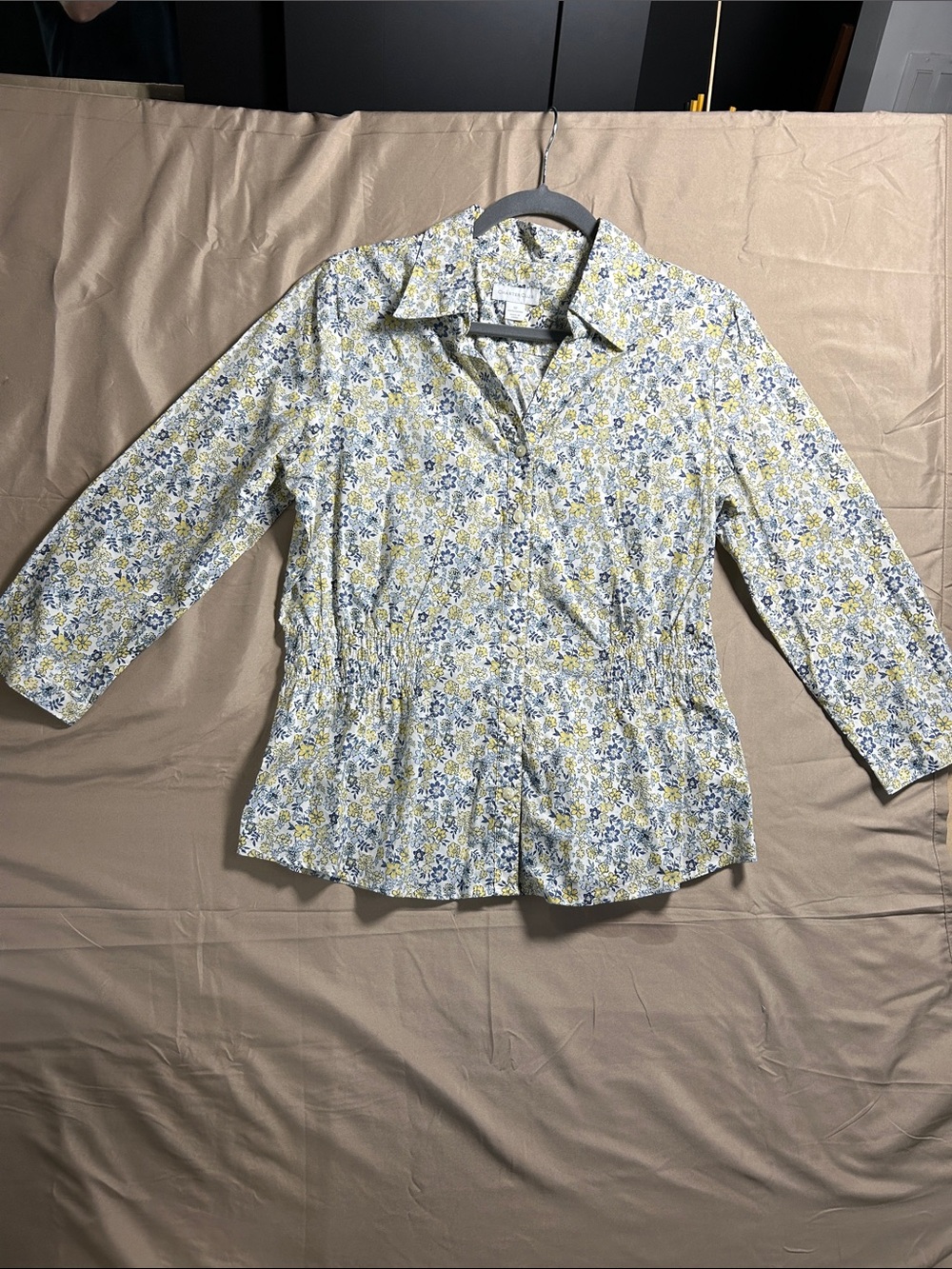 Charter Club Floral Button-Front Top in Blue and Yellow